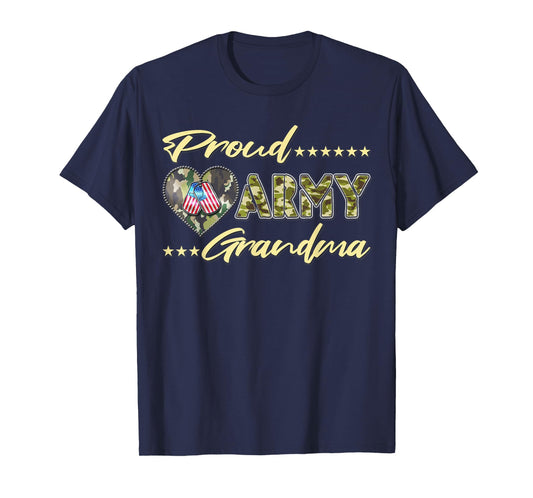 Proud Army Grandma US Flag Dog Tag Military Grandmother Gift T-Shirt