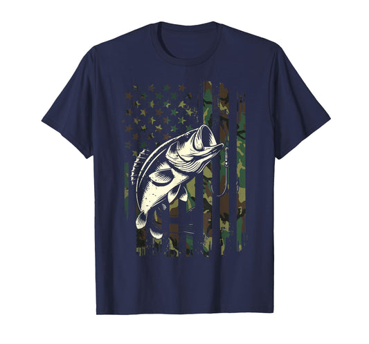 Fishing Camo American Flag Fisherman Patriot Women Men Kids T-Shirt