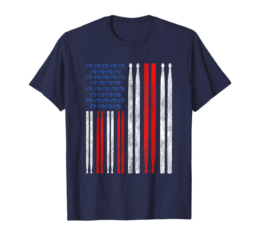 USA Flag Drumsticks Gift Drum Kit T-Shirt