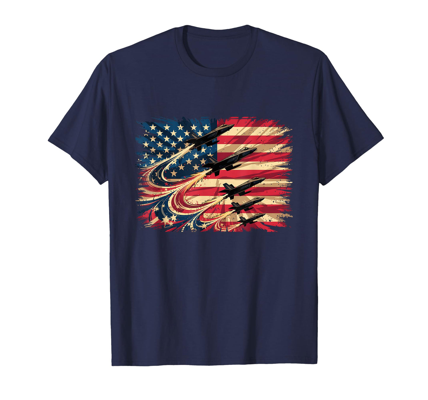 Patriotic Fighter Jets USA American Flag 4th of July Vintage T-Shirt