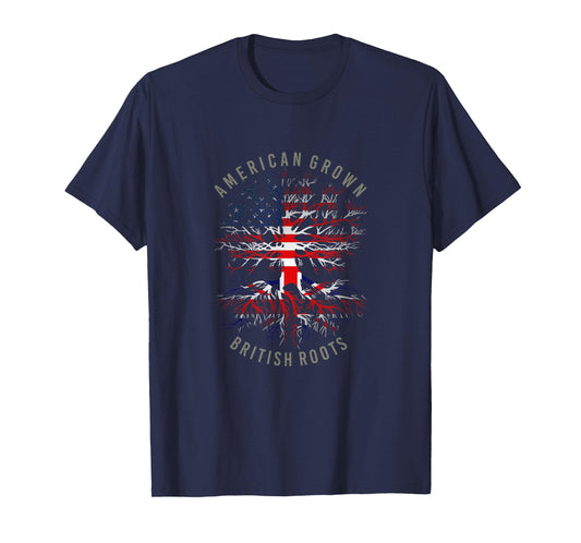 American Grown British Roots USA Great Britain Flag Heritage T-Shirt