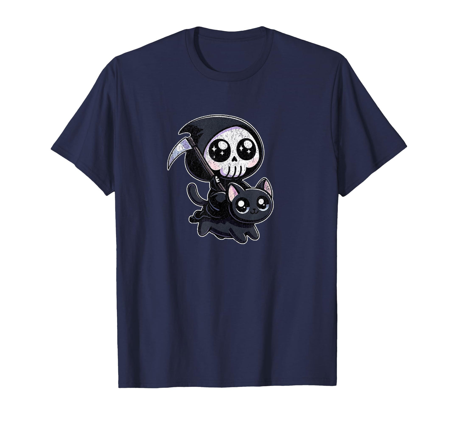 Grim Reaper Riding a Cat Men Women T-Shirt