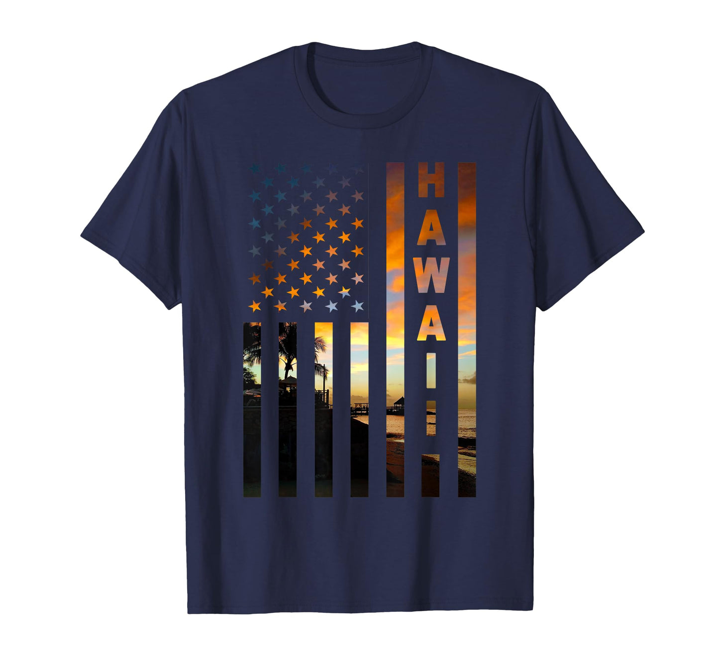 Hawaii Sunset American Flag Honolulu Hawaiian Island T-Shirt
