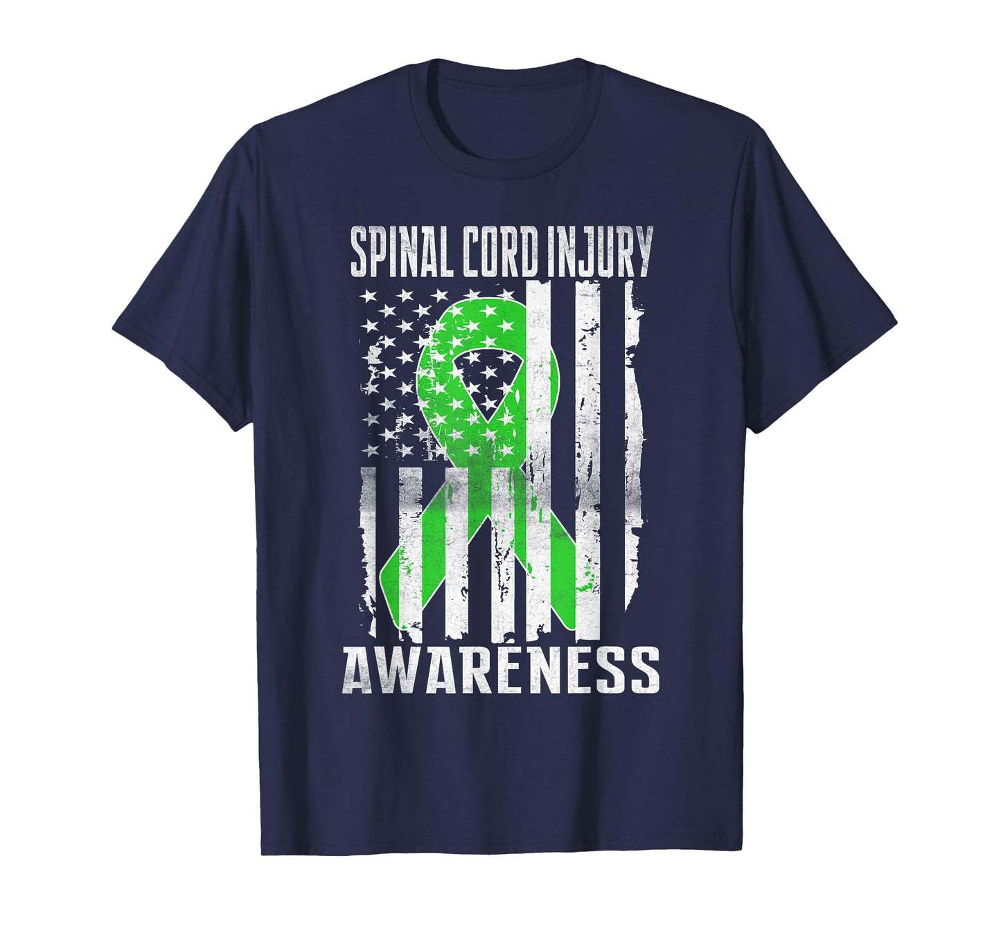 Spinal Cord Injury Awareness Day USA Flag Ribbon Lime Green T-Shirt