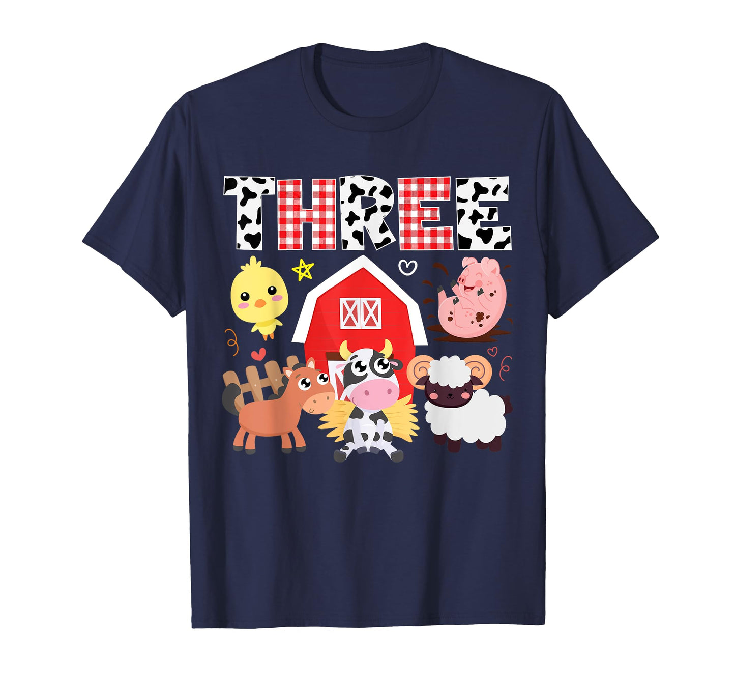 3rd Birthday Three Year Farm Theme Animals Birthday Party T-Shirt
