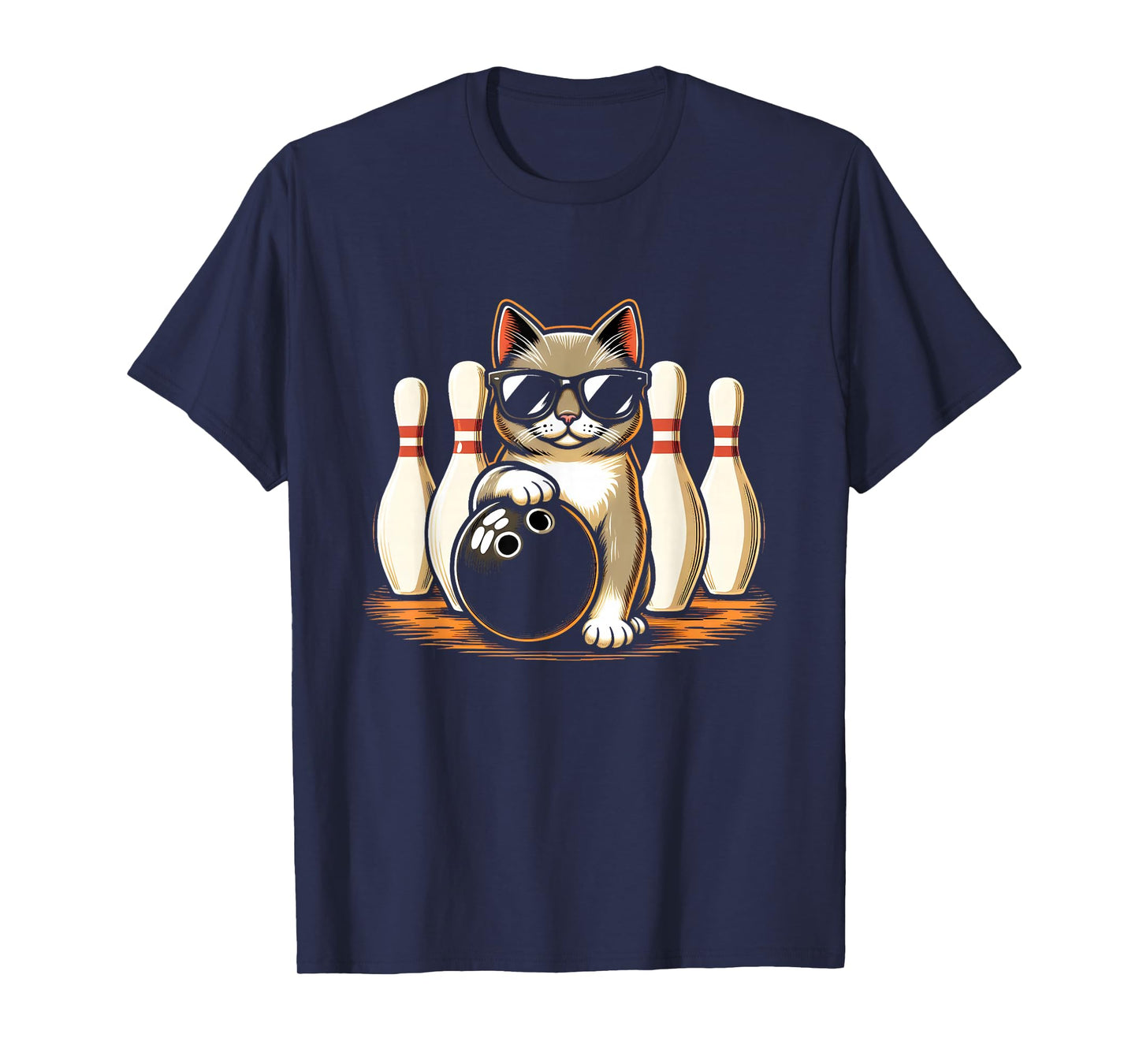Cat Wearing Sunglasses Playing Bowling Cat Lover T-Shirt