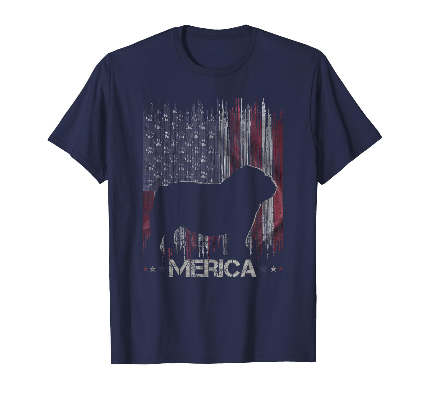Vintage Bulldog, Merica Bulldog USA Flag Silhouette T-Shirt