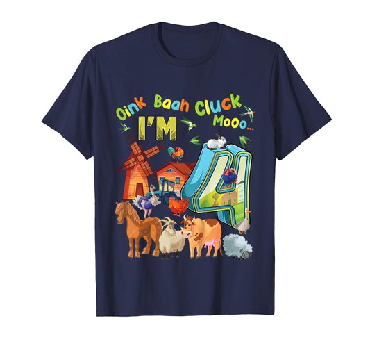 Barnyard 4th Birthday Farm Animals 4 Years Old Farming T-Shirt