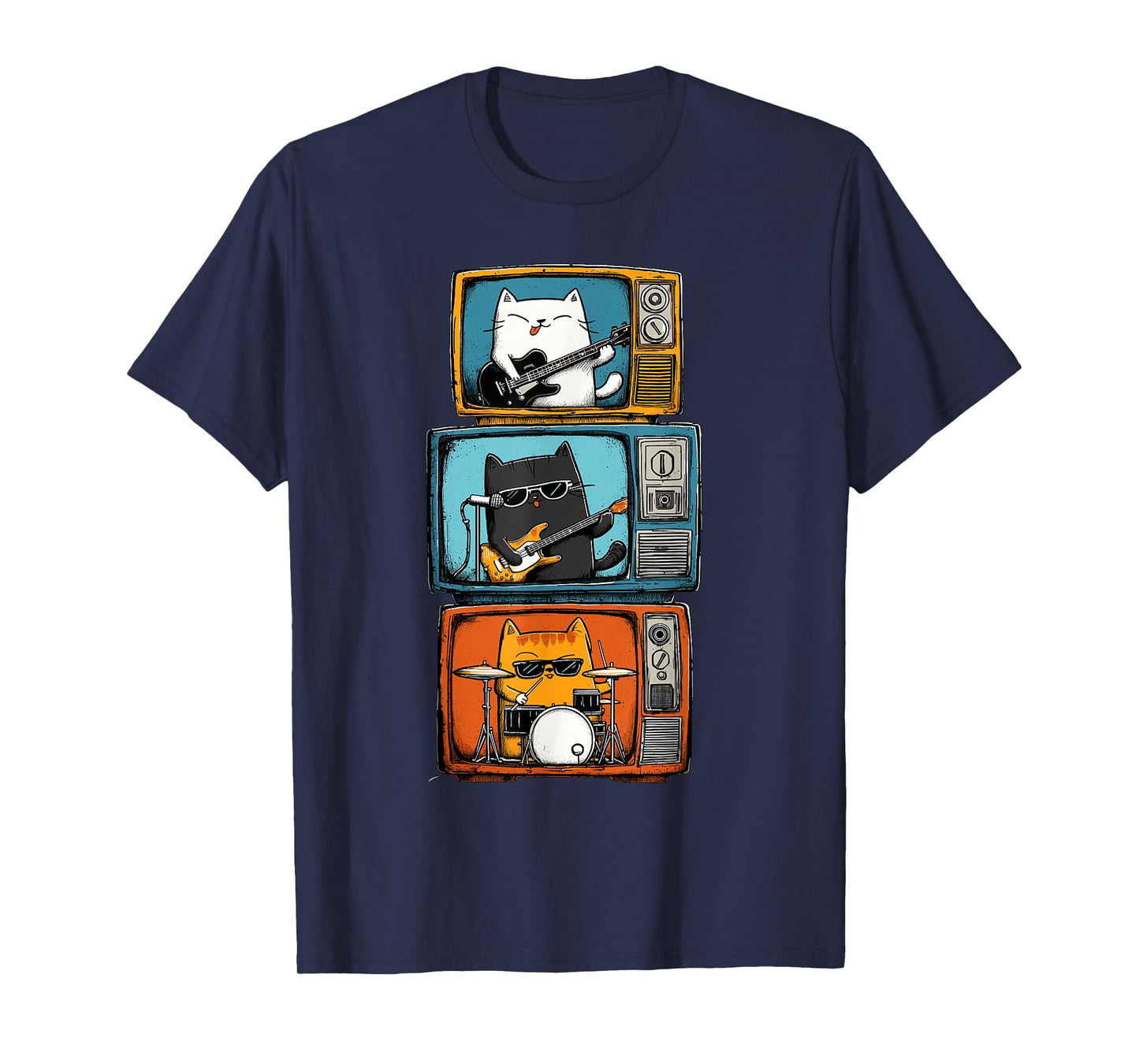 Novelty Cats Band Guitar Drums Men Kids Women Funny Y2K T-Shirt