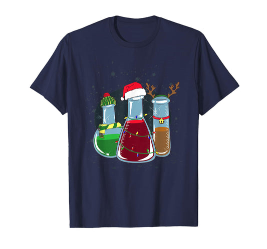 Chemical laboratory bottles, Santa, reindeer, Christmas T-Shirt