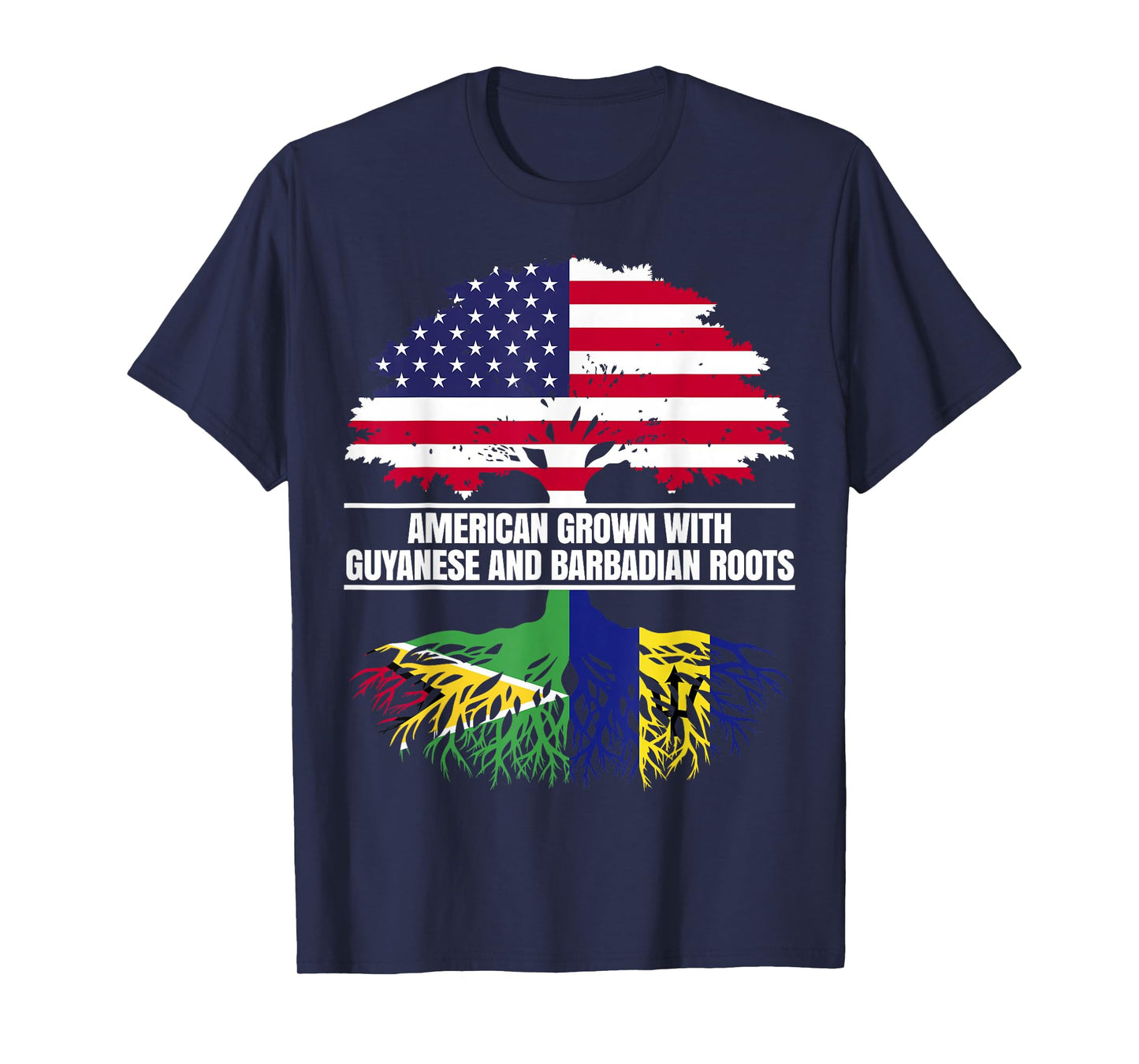 American Grown with Flag Heritage Guyanese Barbadian Roots T-Shirt
