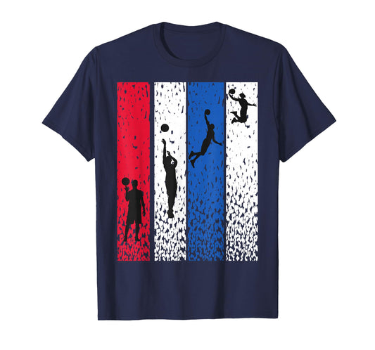 Basketball Retro Vintage USA Flag Red White Blue Patriotic T-Shirt