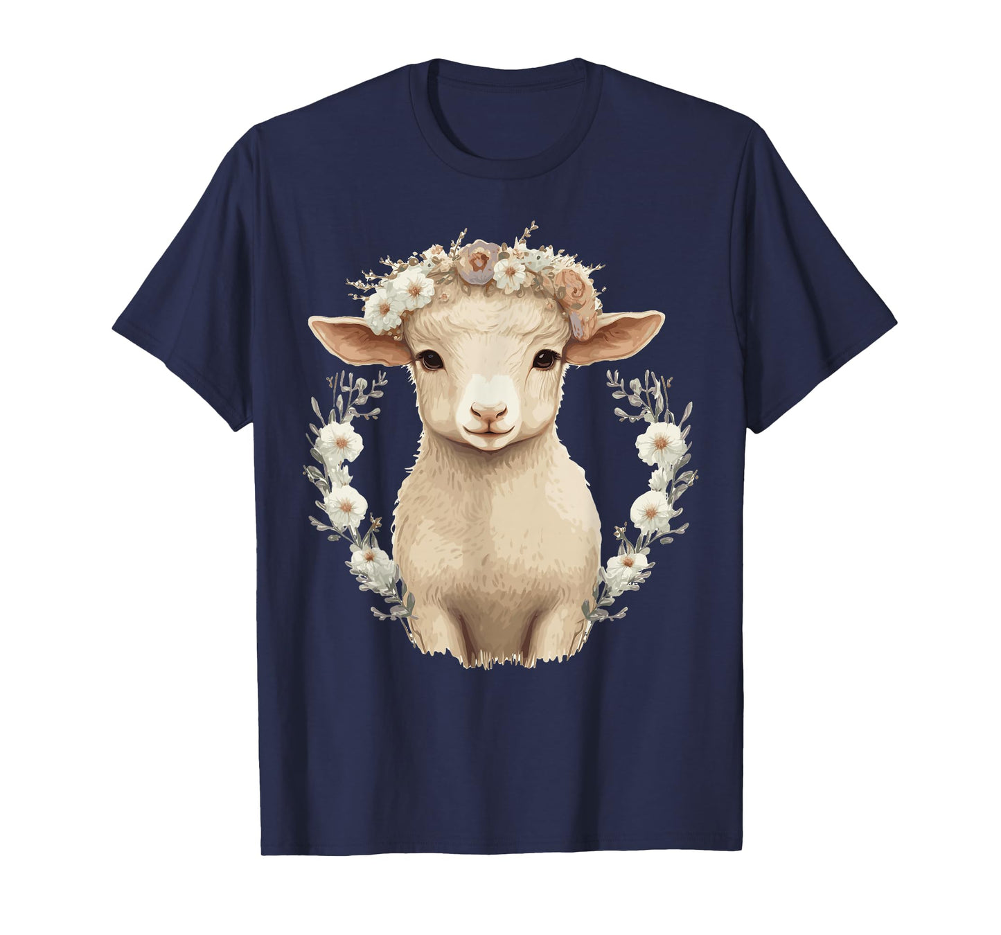 Cute Lamb Flower Crown Sheep Baby Floral Farm Animal Pet T-Shirt