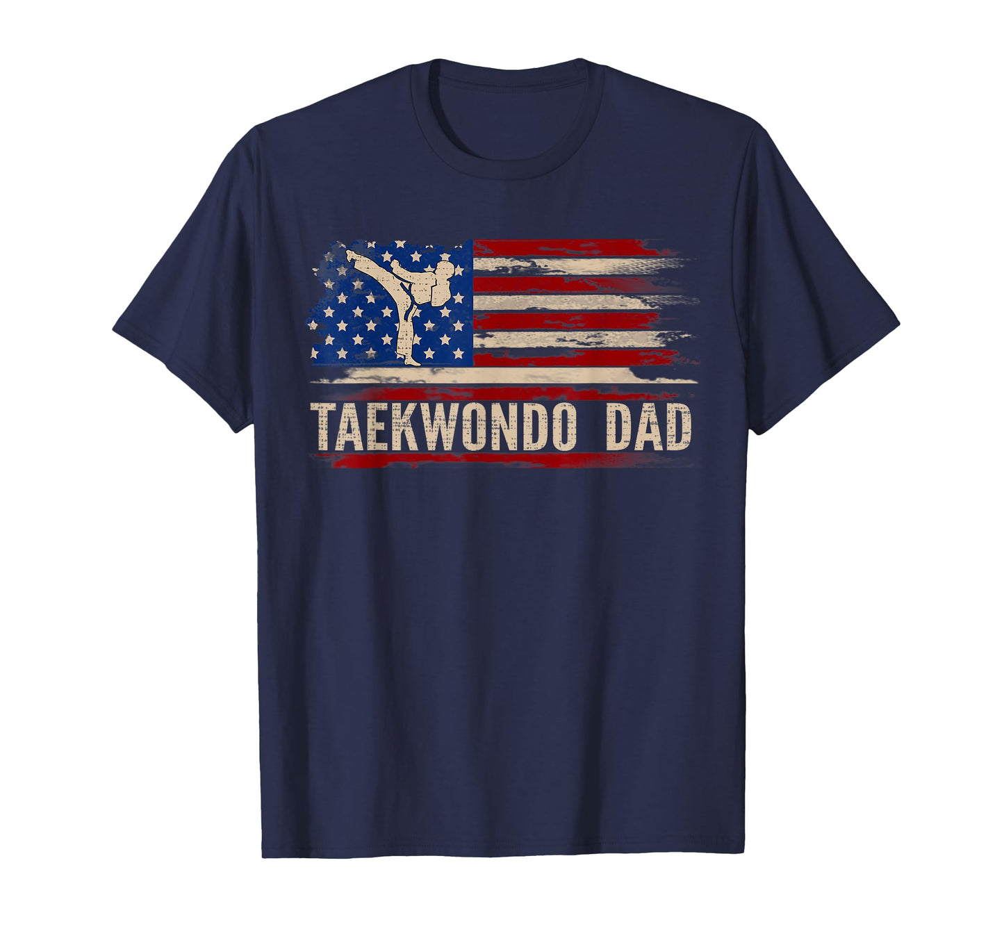 Vintage Taekwondo Dad American USA Flag Sports The Kick T-Shirt