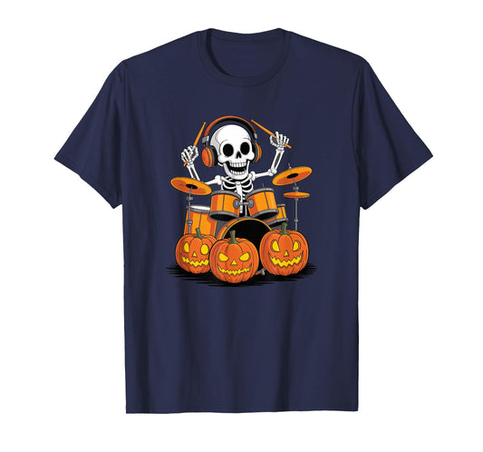 Halloween Skeleton Drumset Drum Drummer Drumming Drummers T-Shirt