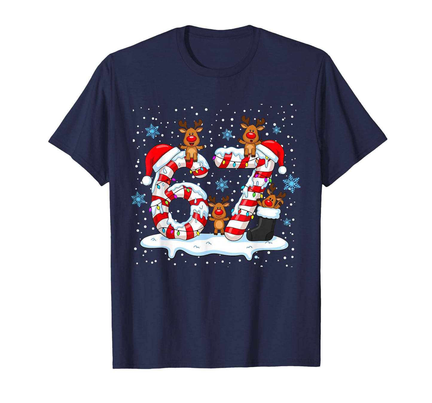 Funny Six Seven 67 Meme 6 7 Christmas Santa Hand Boys Teens T-Shirt