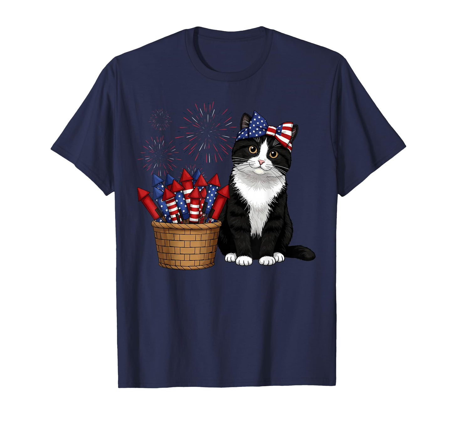 4th of July Cat and Fireworks Design for Men Women Kids T-Shirt