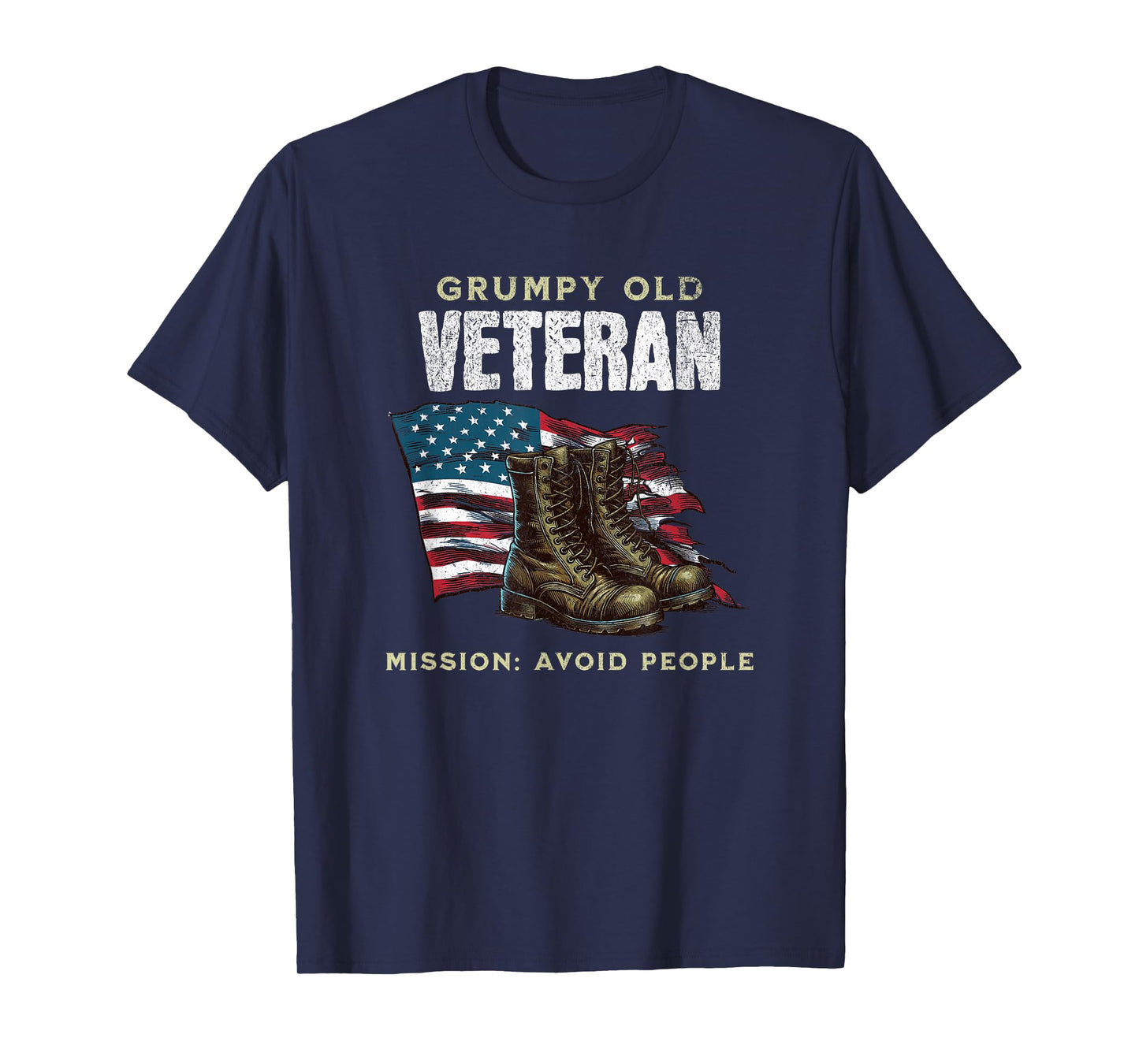 Funny Grumpy Old Vet for Military w/American Flag and Boots T-Shirt