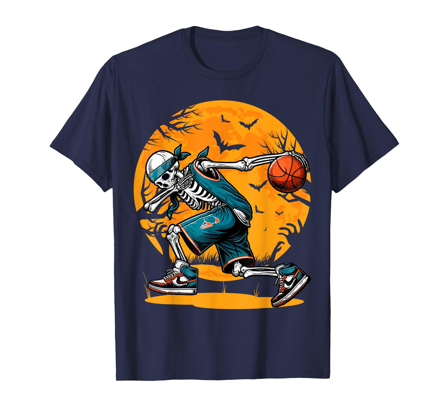 Dabbing Skeleton Basketball Halloween Boys Basketball Player T-Shirt