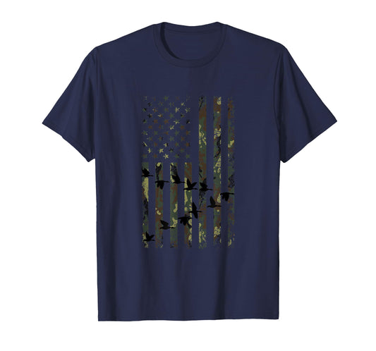 Duck Hunting Camouflage Flag Hunter American Flag Hunting T-Shirt