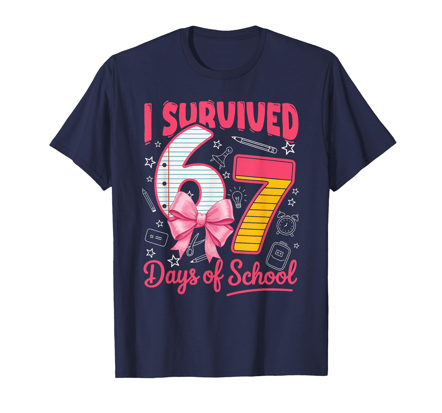 I Survived 67 Days of School Pink Bow Girls Kids T-Shirt