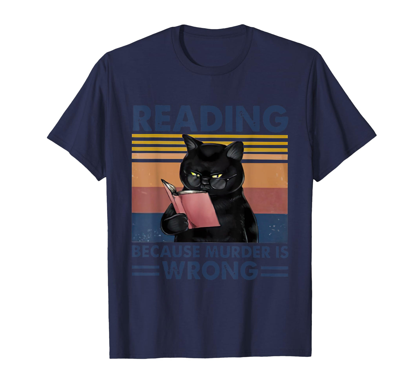 Reading Because Murder Is Wrong Vintage Reader Cat T-Shirt for Men Women
