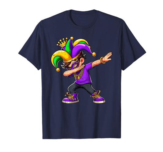 Dabbing Mardi Gras For Black Boy Outfit Jester Hat Kid T-Shirt