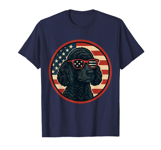 Patriotic Black Standard Poodle Vintage USA Flag 4th of July T-Shirt