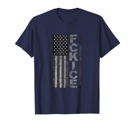 FCK ICE American Flag Black Distressed T-Shirt
