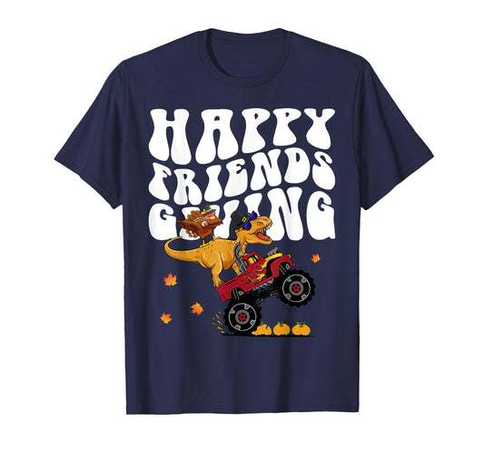 Funny Happy Friendsgiving Monster Truck Dinosaur Turkey Dab T-Shirt