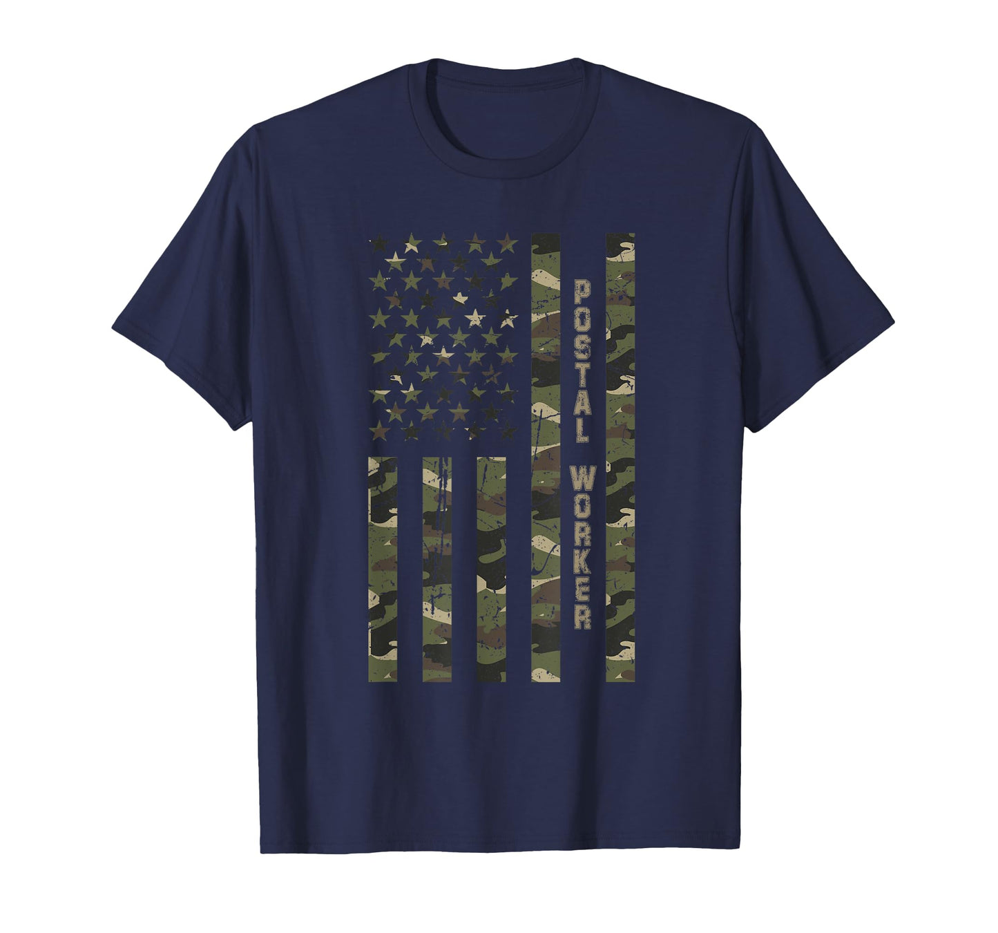 Postal Worker United States Distressed Camo w US Flag T-Shirt