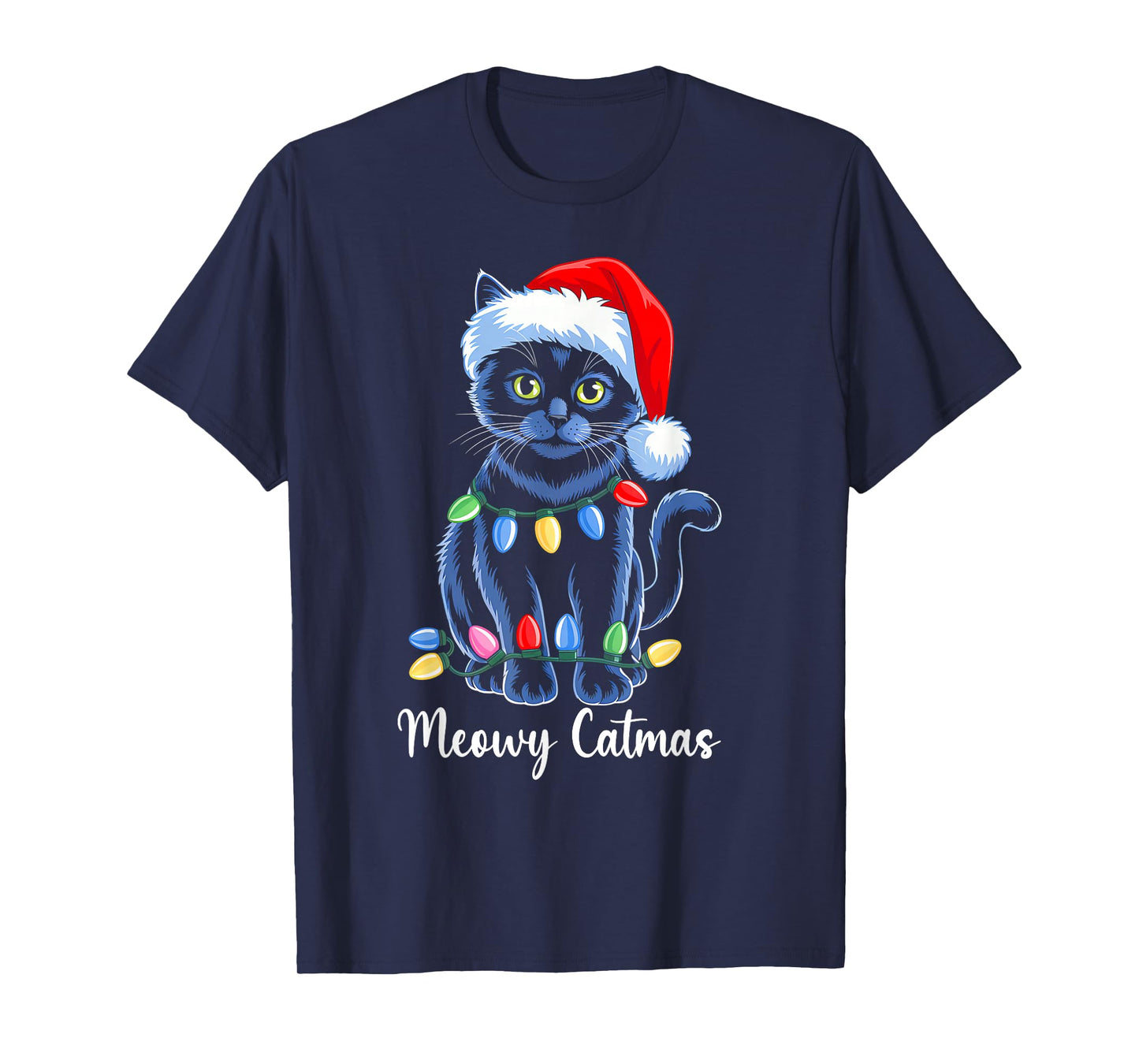 Meowy Catmas Xmas Light Santa Cat Lover Christmas Pajama T-Shirt