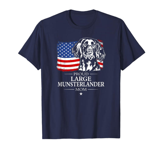 Proud Large Munsterlander Mom American US Flag Patriotic Dog T-Shirt