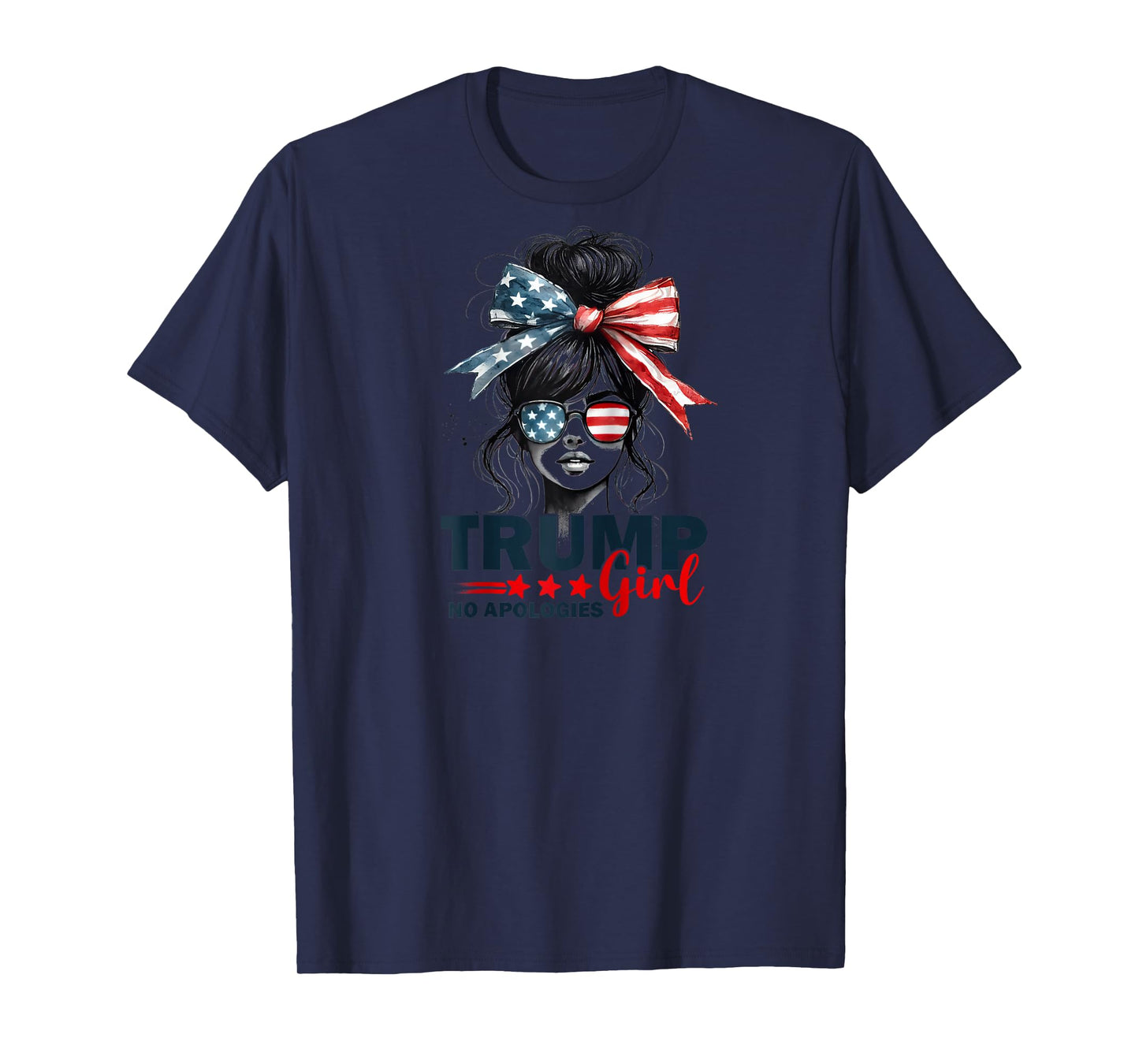 Trump Girl No Apologies Messy Bun Sunglasses Trump 2024 USA Raglan Baseball Tee