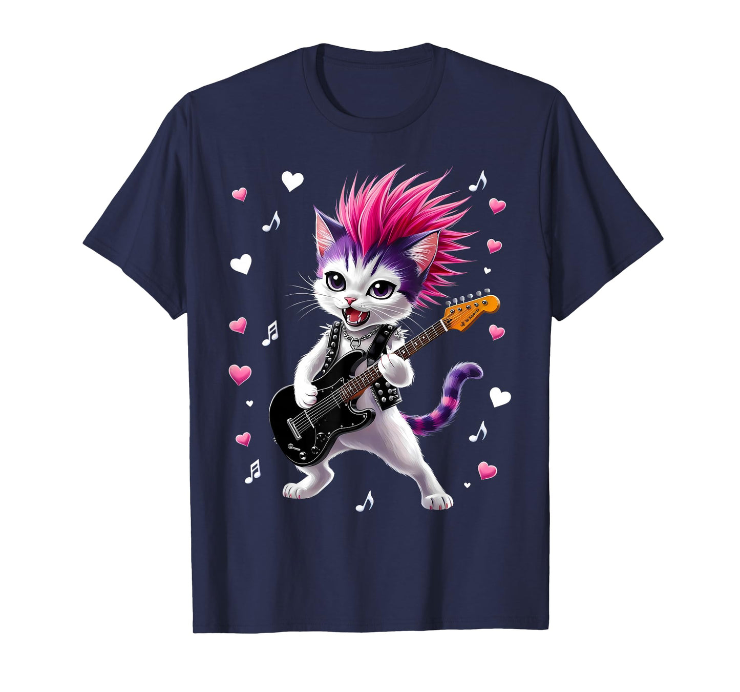 Cute Punk Cat, Rock'n Roll Guitar Cat, Guitar Band Funny T-Shirt
