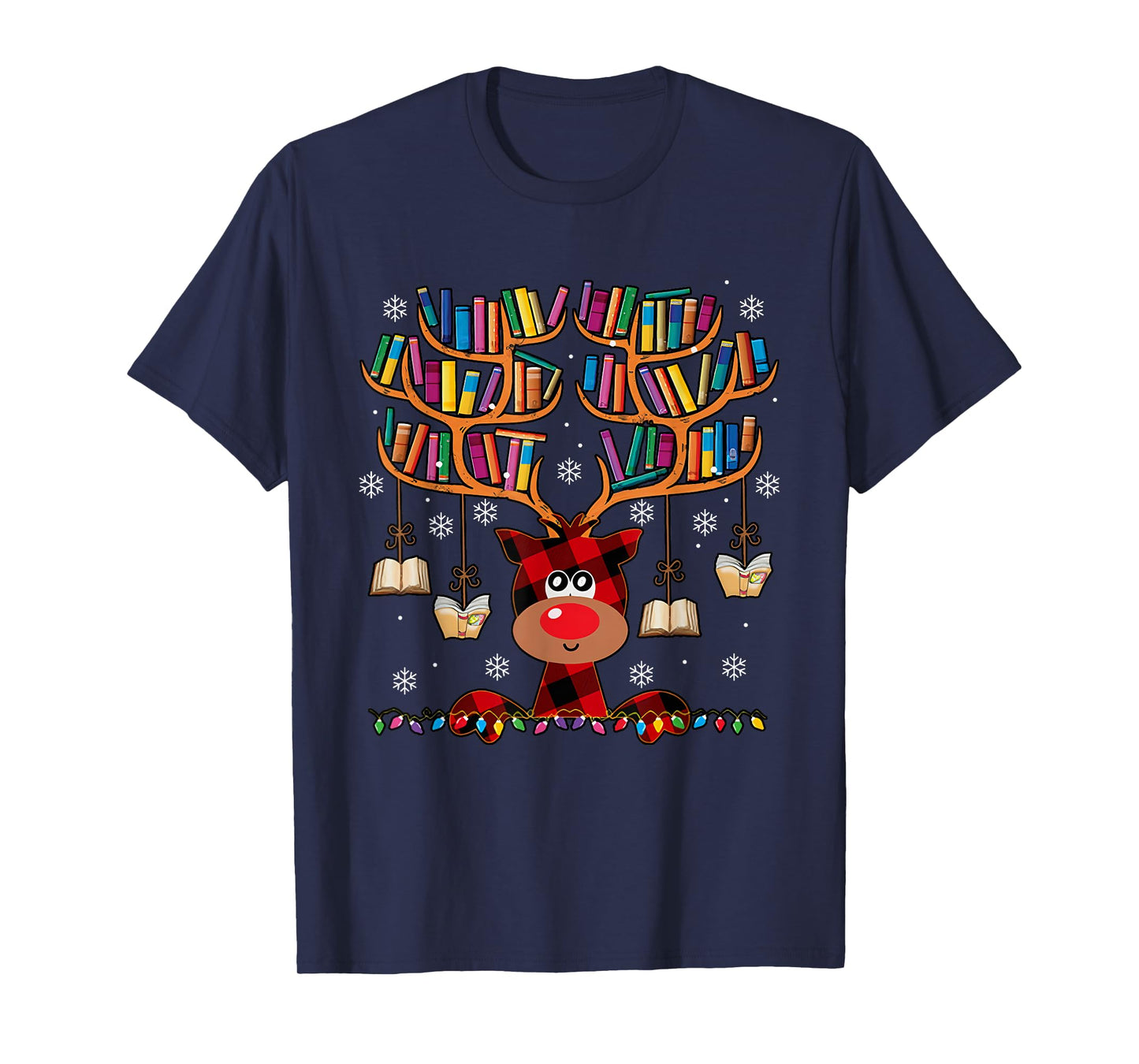 Christmas Librarian Reindeer Matching Family Book Lover Xmas T-Shirt