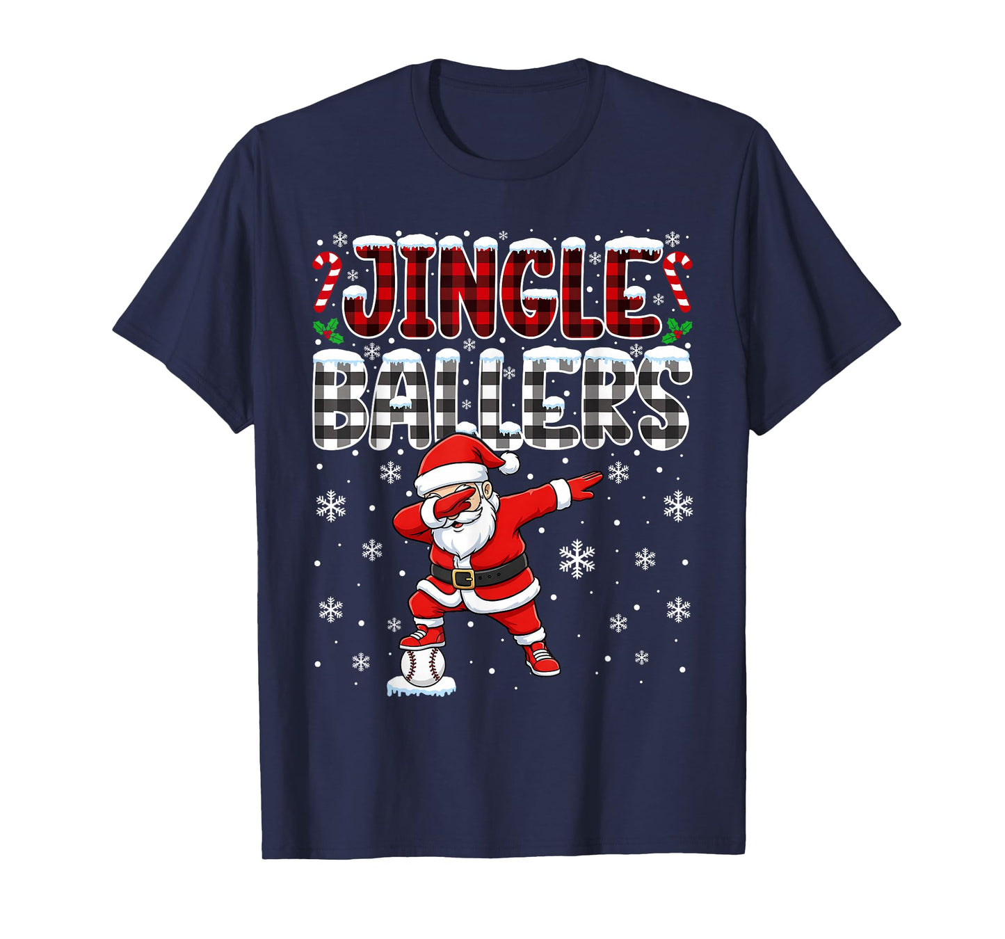 Jingle Ballers Plaid Santa Dabbing Baseball Christmas T-Shirt