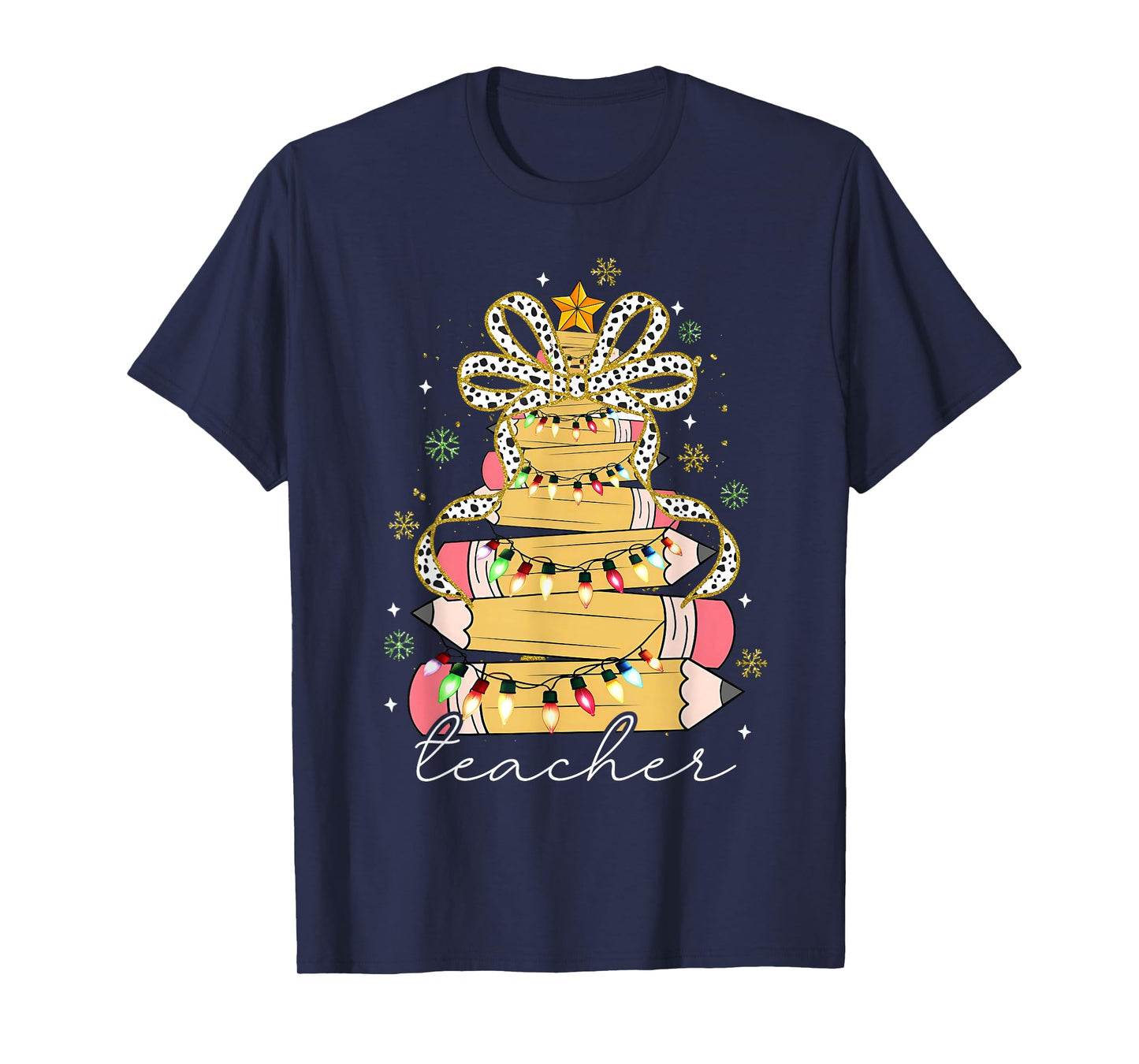 Teacher Coquette Bow Christmas Xmas Tree Pencils Holiday T-Shirt