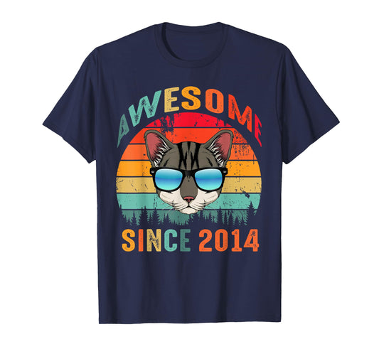 Awesome Since 2014 11th Birthday Tee 11 Yrs Old Cat Lovers T-Shirt