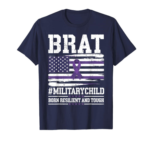 Purple Up Military Child Month Proud BRAT Kids American Flag T-Shirt