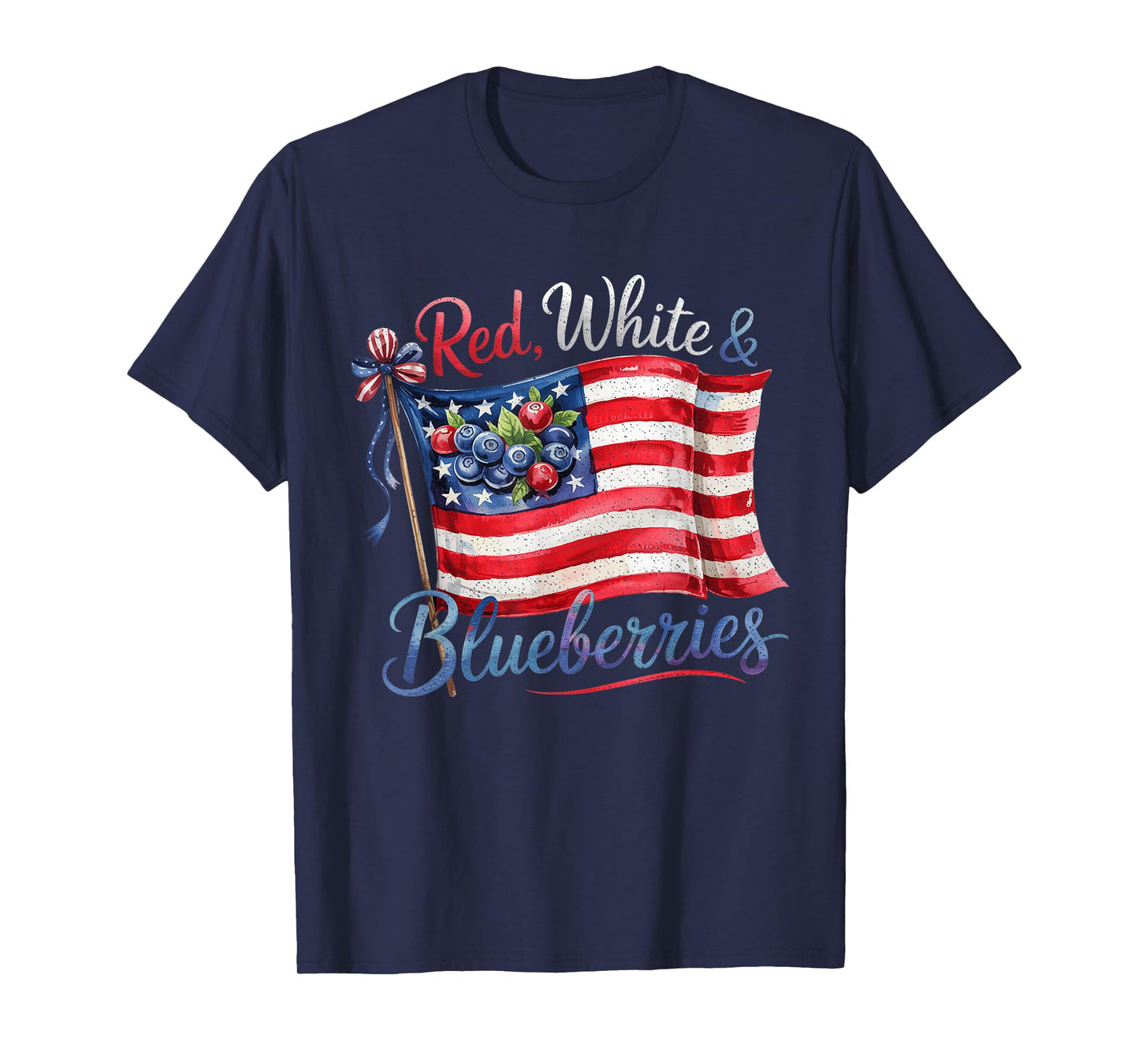 Red White & Blueberries Coquette Flag Bow Men Women T-Shirt