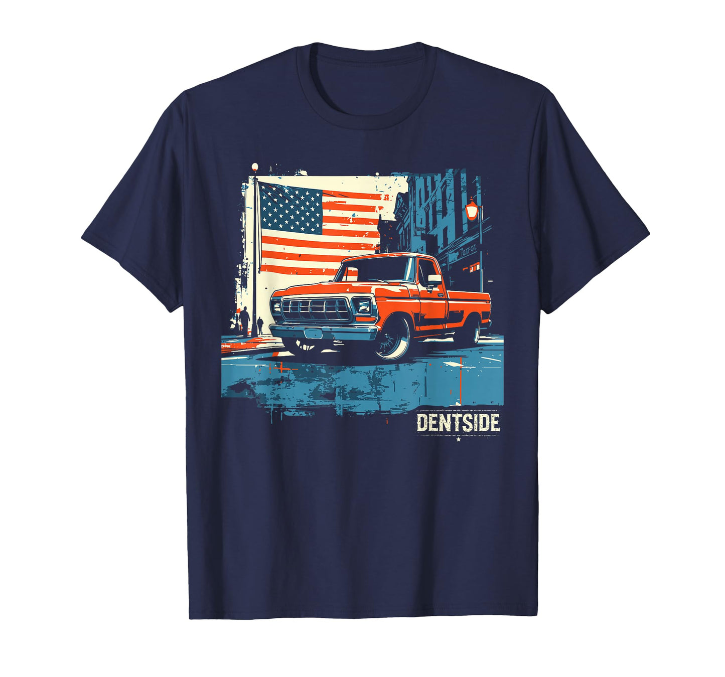 1977 Dentside Truck Single Cab Bagged City Scene Patriotic T-Shirt