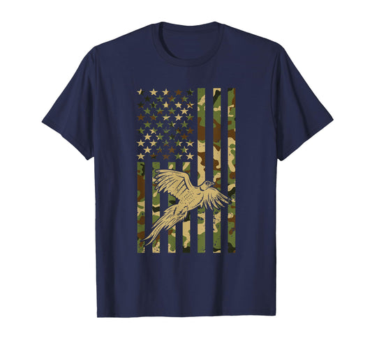 Pheasant Hunting Bird Hunter Hunting American Flag Camo T-Shirt