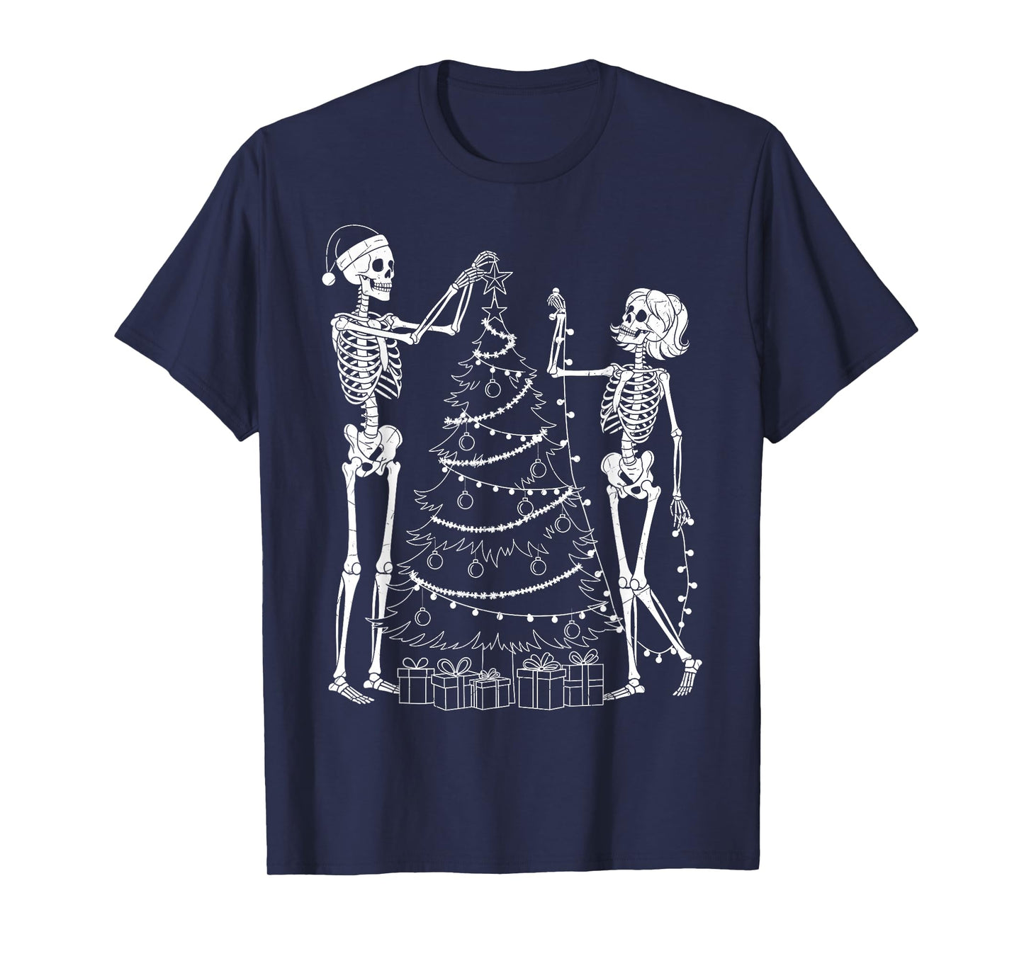 Spooky Christmas Skeletons Decorating Tree Funny Holiday T-Shirt