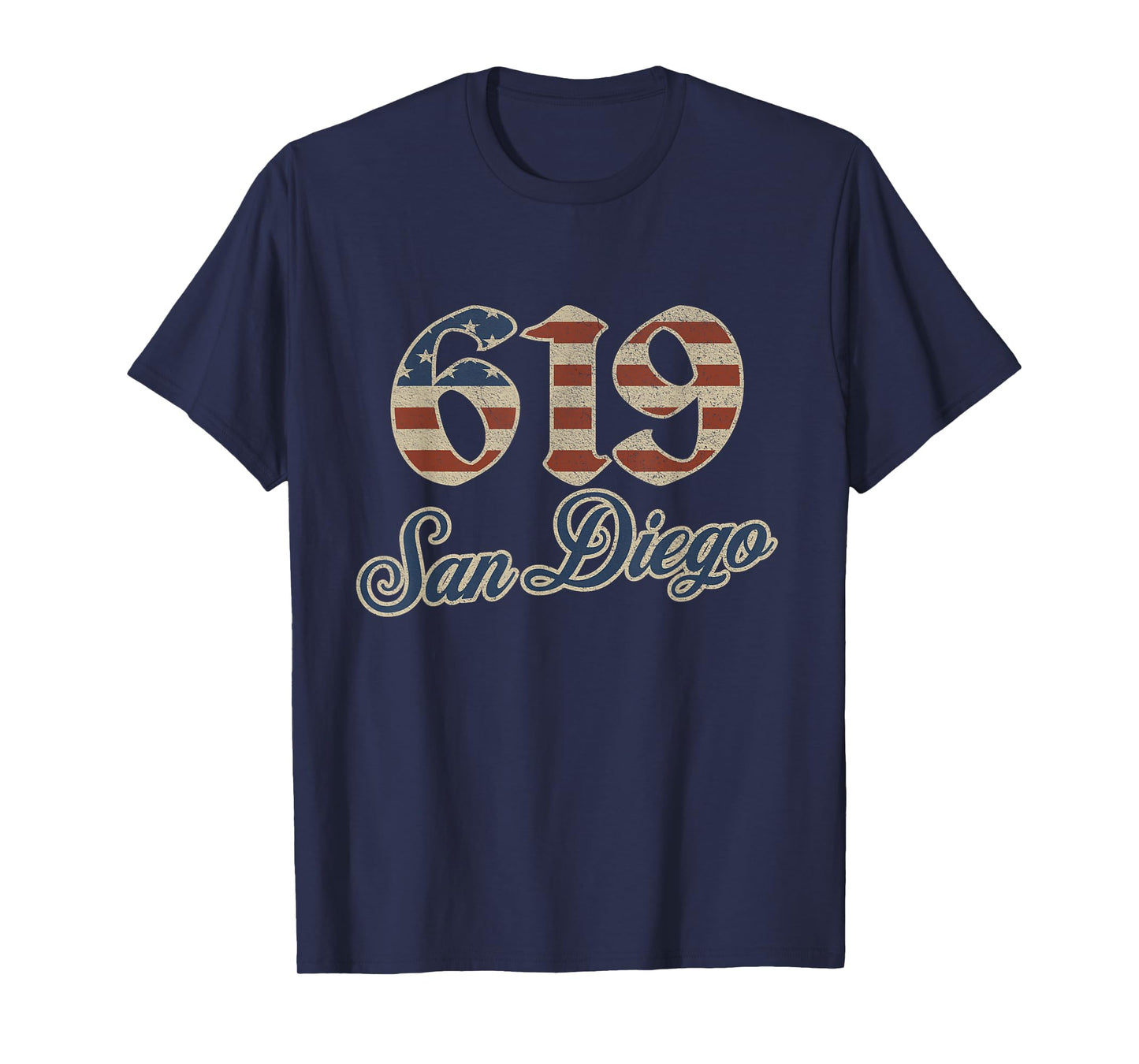 Vintage San Diego 619 Area Code Patriot USA American Flag T-Shirt