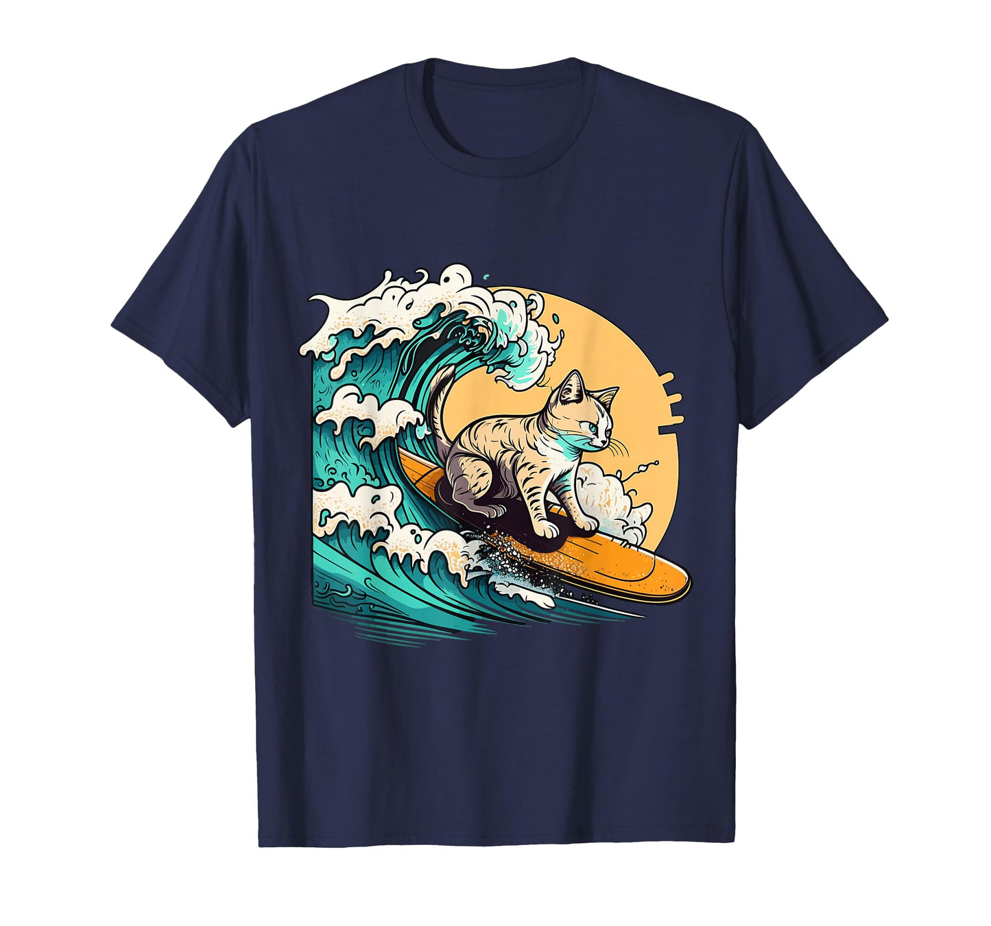 Surfer Cat, Cat On Surfboard, Cat Riding Wave, Funny Surfing T-Shirt