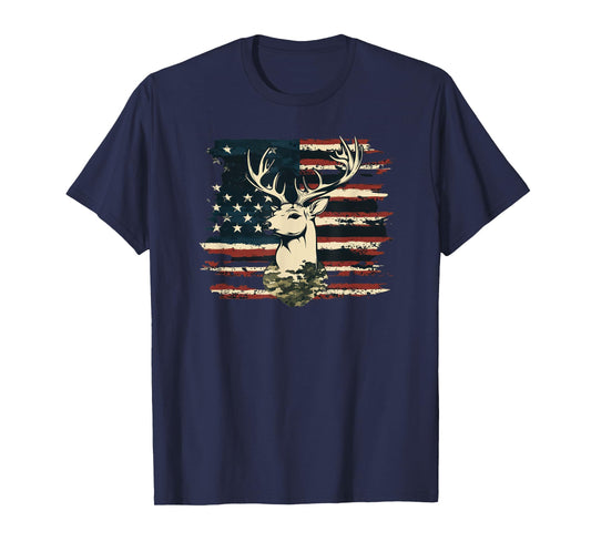 Deer Camo USA Flag Deer Elk Buck Hunting Graphic T-Shirt