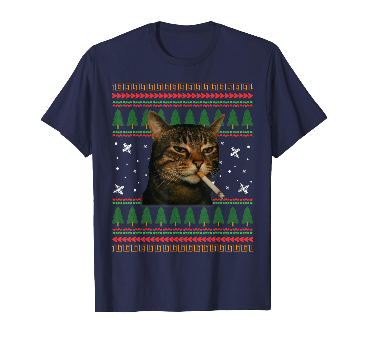 Funny Smoking Cat Meme Christmas Ugly Sweater Cat Lovers T-Shirt