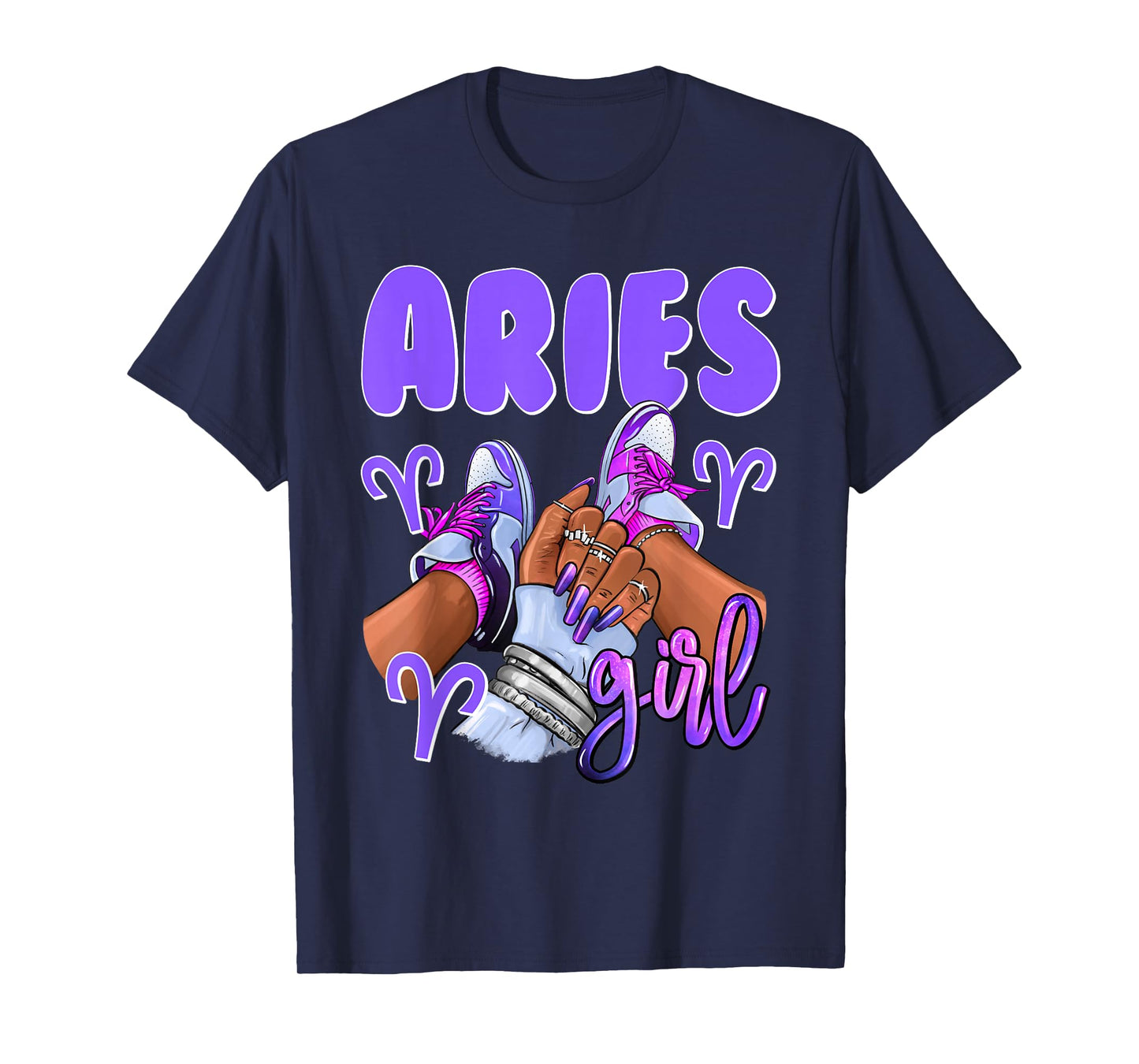 Aries Girl African American Women Sneakers Zodiac T-Shirt