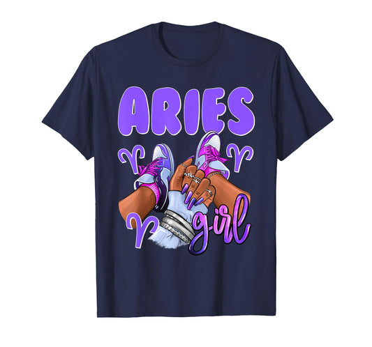 Aries Girl African American Women Sneakers Zodiac T-Shirt